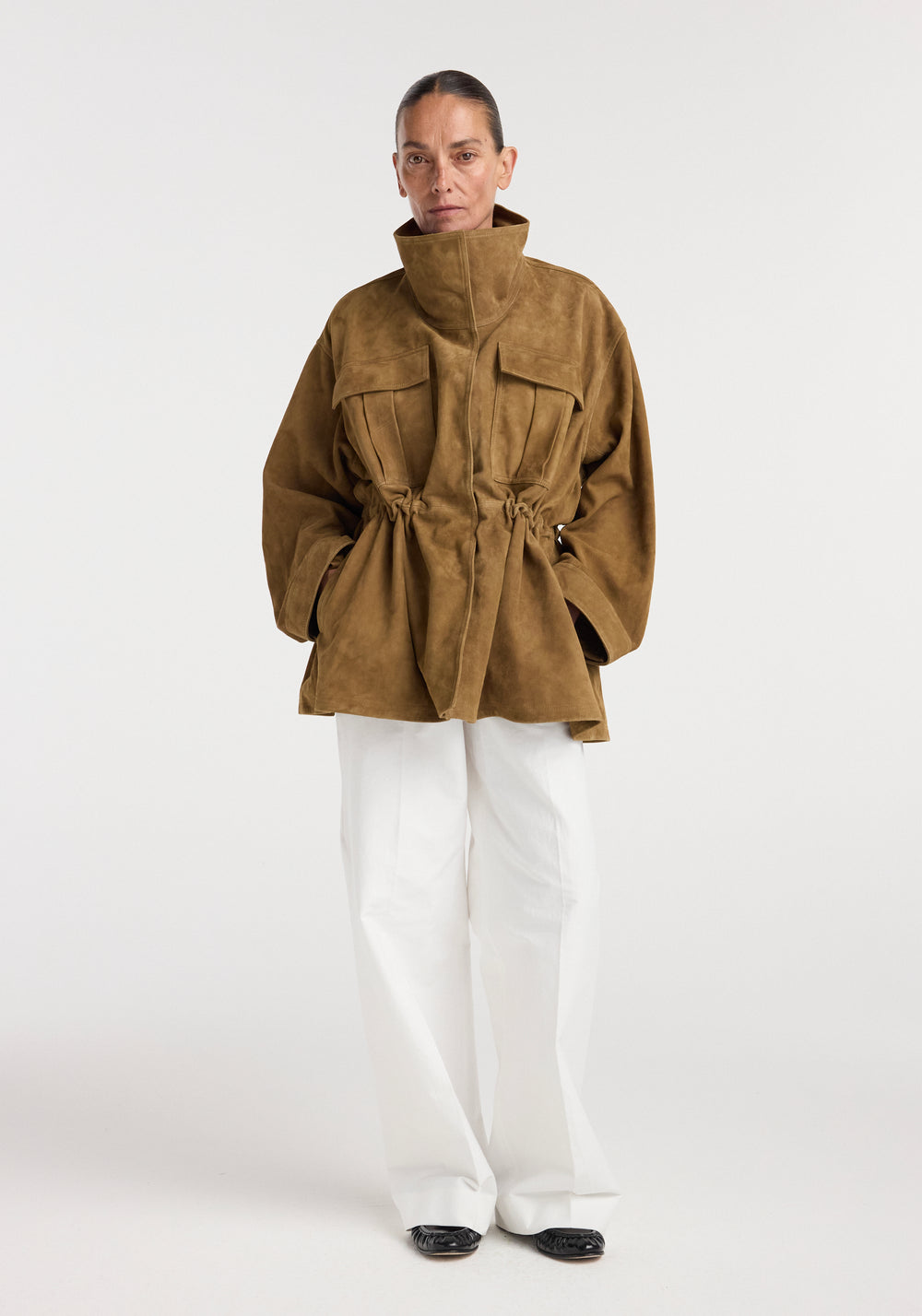 Sculptural Suede Jacket Sage